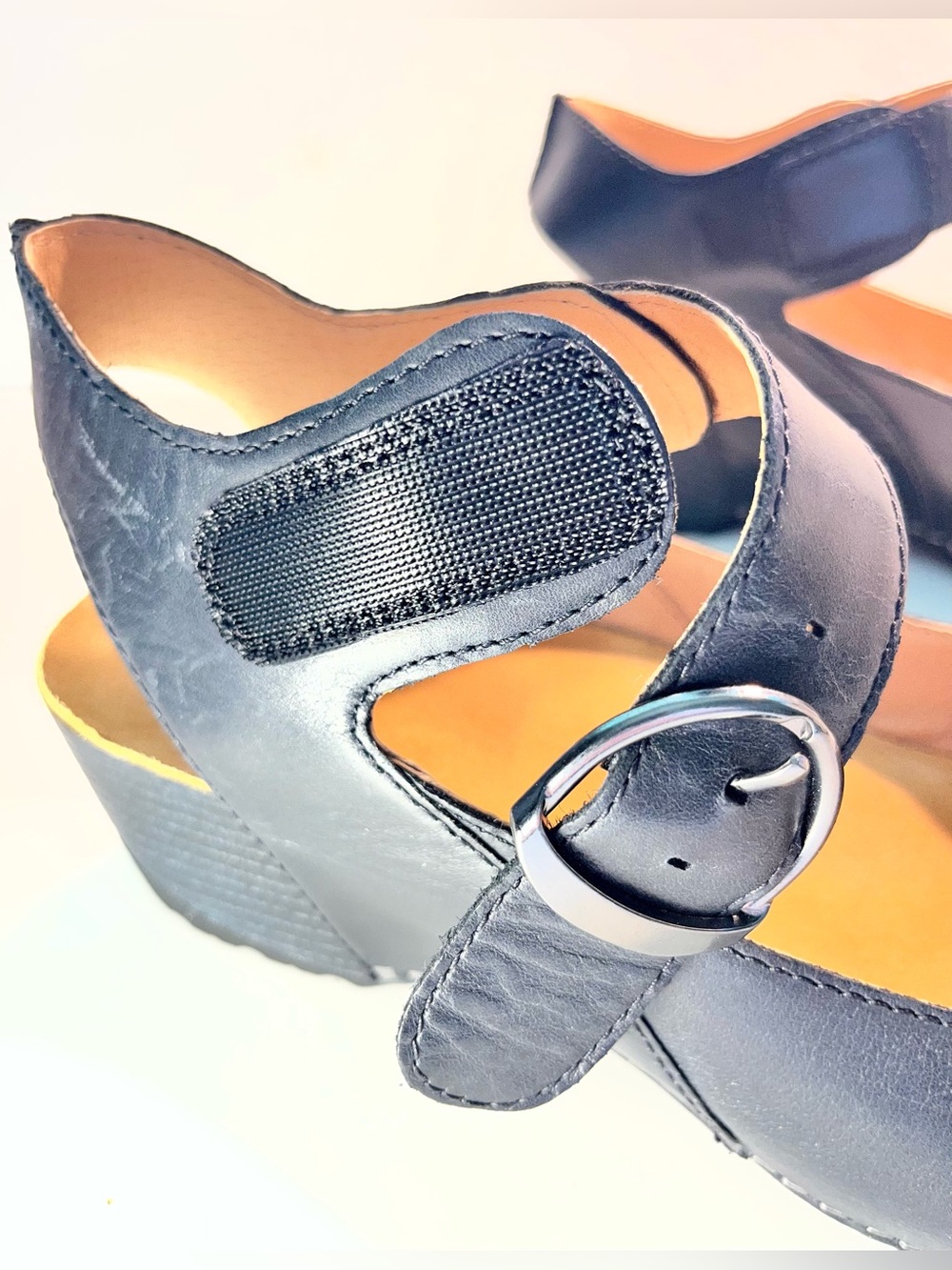 Dansko Tiana Black Women's Peep-Toe Wedge Sandals with Ankle Strap - Picture 7 of 9